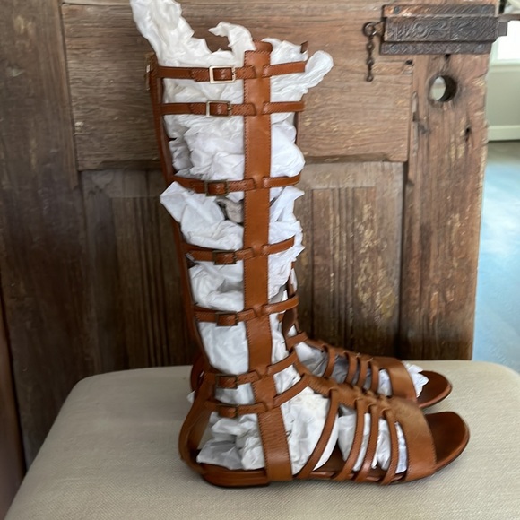 Saint Laurent Knee High Gladiator Sandals Brown SZ 38.5 - Picture 3 of 10
